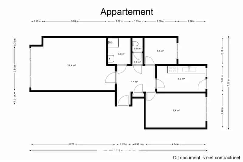 RUIM APPARTEMENT MET GARAGE