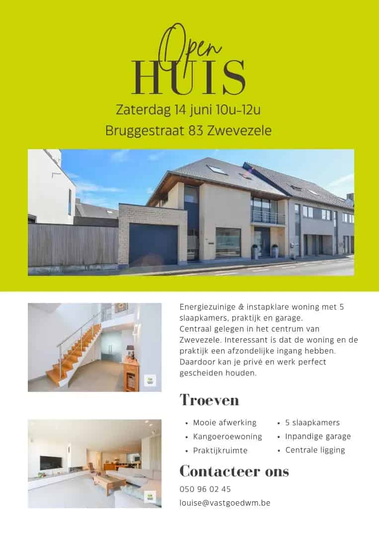 Huis te huur Zwevezele: 5 slaapkamers, praktijk & garage