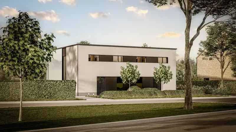 Halfopen nieuwbouw met tuin en terras.