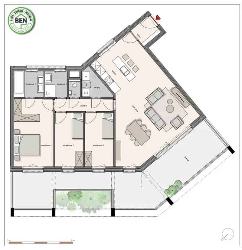 Nieuwbouw penthouse van 121m² met terras van 46m²