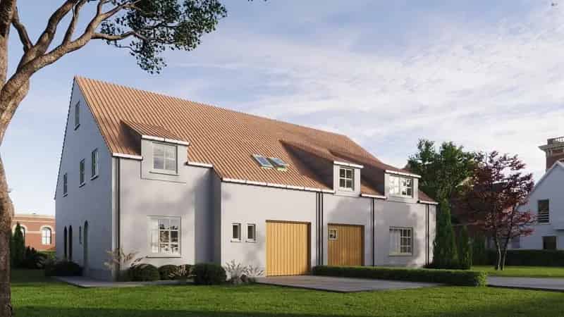 Hoogwaardig afgewerkt nieuwbouwproject : 2 woningen in landelijke stijl op mooi perceel (610m² en 885m²).
