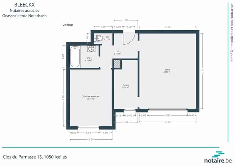 Appartement 1 slaapkamer op 2e verd.
